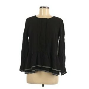 3/$20 Loft Black LOng Sleeve Top Ruffle Trim M
